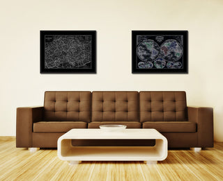 Central Germany Monochrome Map Print On Canvas With Black Frame, 28" X 37"
