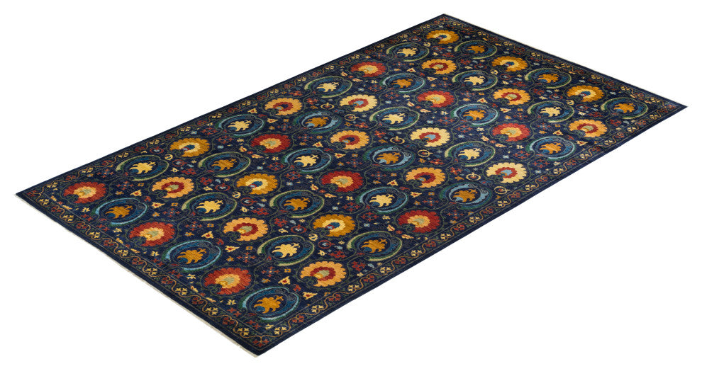 Suzani, One-of-a-Kind Hand-Knotted Area Rug Blue, 8'2"x15'1"