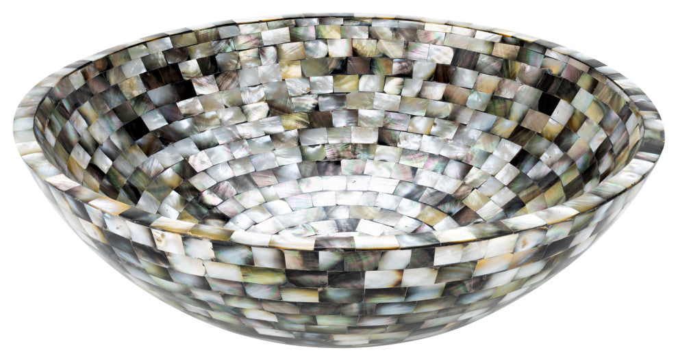 Mother of Pearl Seashell Vessel Sink Blue and Silver Rectangular Cube Inlay