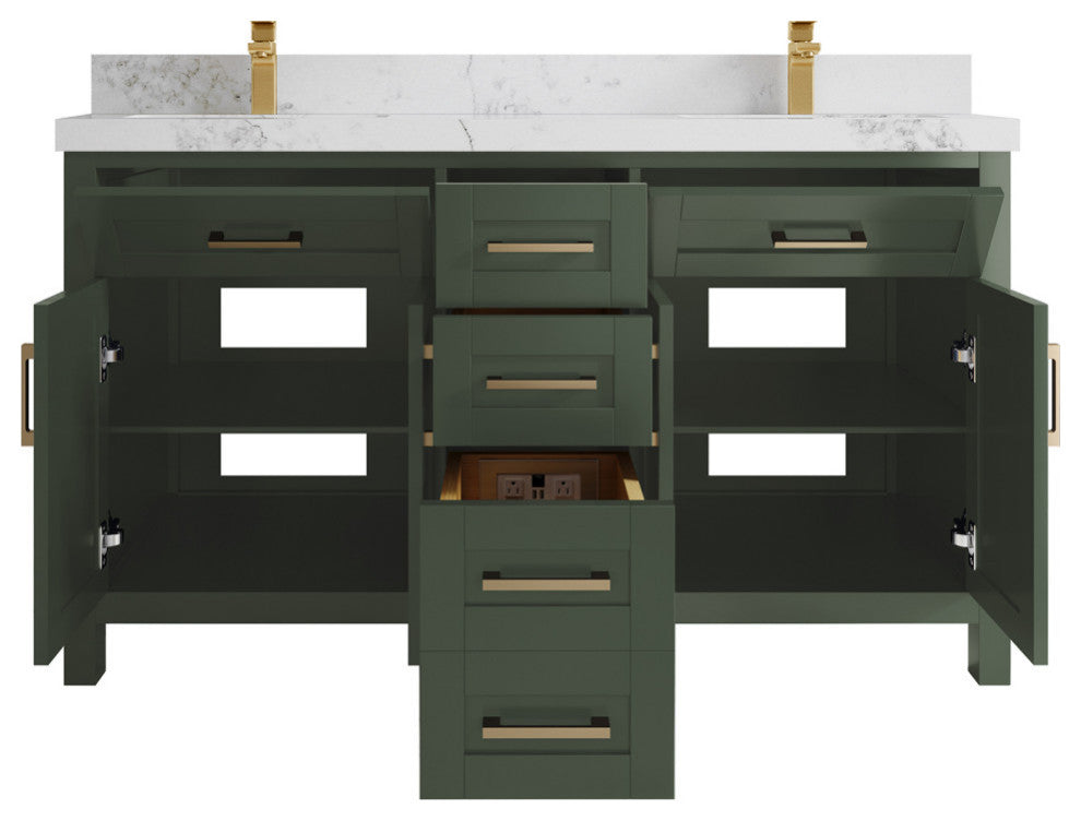Cambridge 60 Double Bathroom Vanity in Pewter Green 2" Calacatta Nuvo