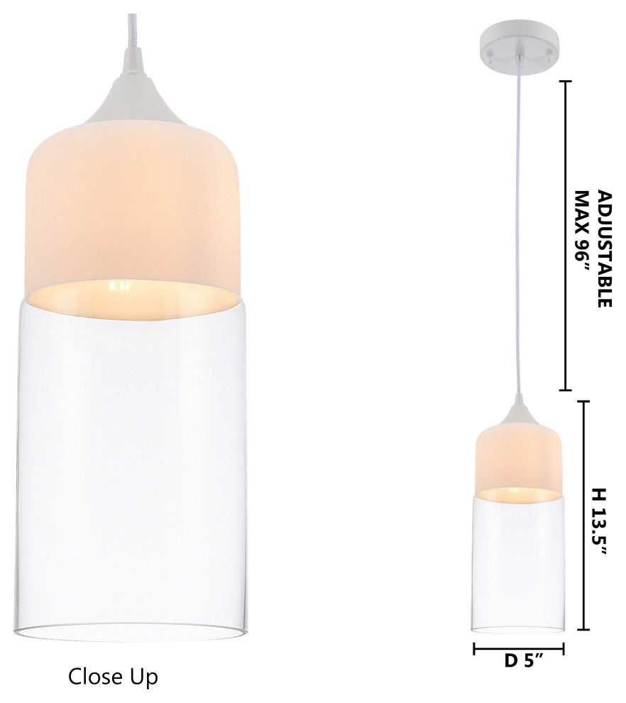 Matte White Single Pendant Light, Clear Glass Shade