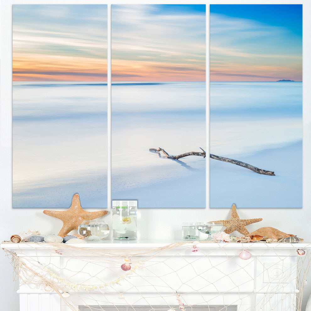 "Wood Branch on Beach at Twilight" Metal Wall Art, 3 Panels, 36"x28"