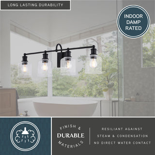 Northbrook 16" 2-Light Traditional Black Bathroom Vanity Fixture, Glass Shade, 4-Light