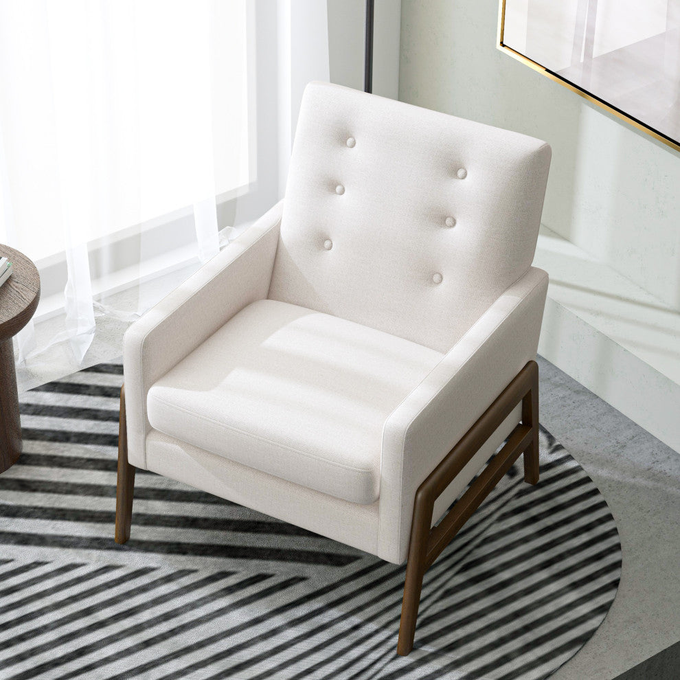 Stella Mid-Century Modern Tufted Back Upholstered Lounge Chair, Cream