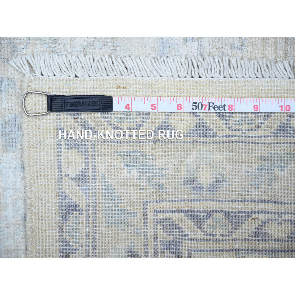 Porcelain White Wool Hand Knotted Porcelain White Runner Rug  2'7"x11'9"