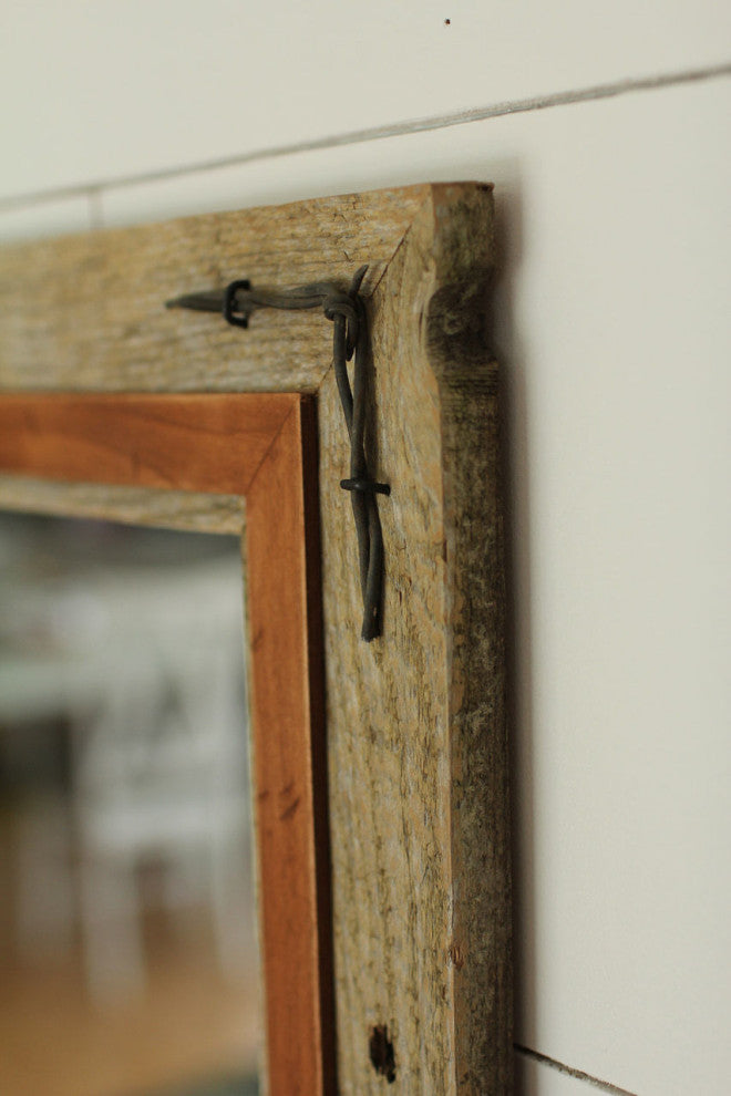 Hobble Creek Style Barnwood With Alder Overlay And Barbed Wire, 30"x42"