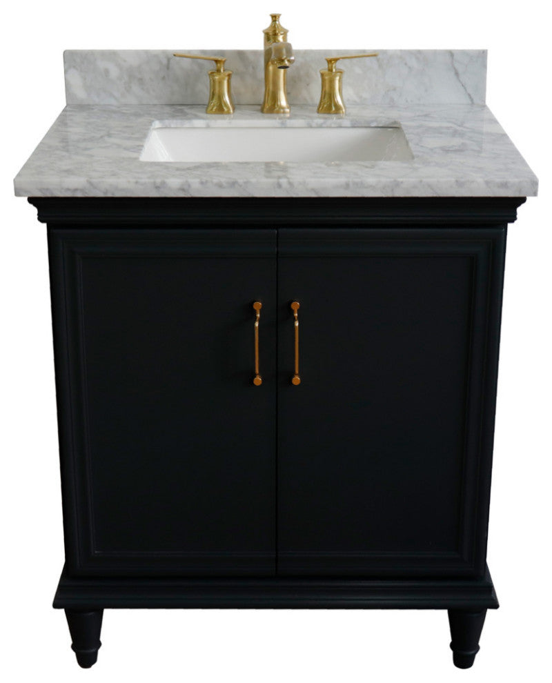 31" Single Vanity, Dark Gray Finish With White Carrara And Rectangle Sink
