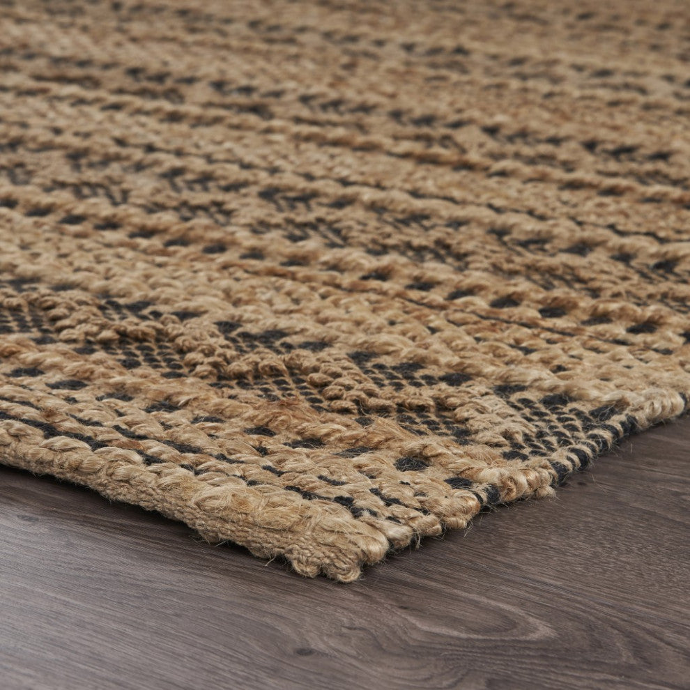 5" x 8" Tan and Black Intricate Striped Area Rug