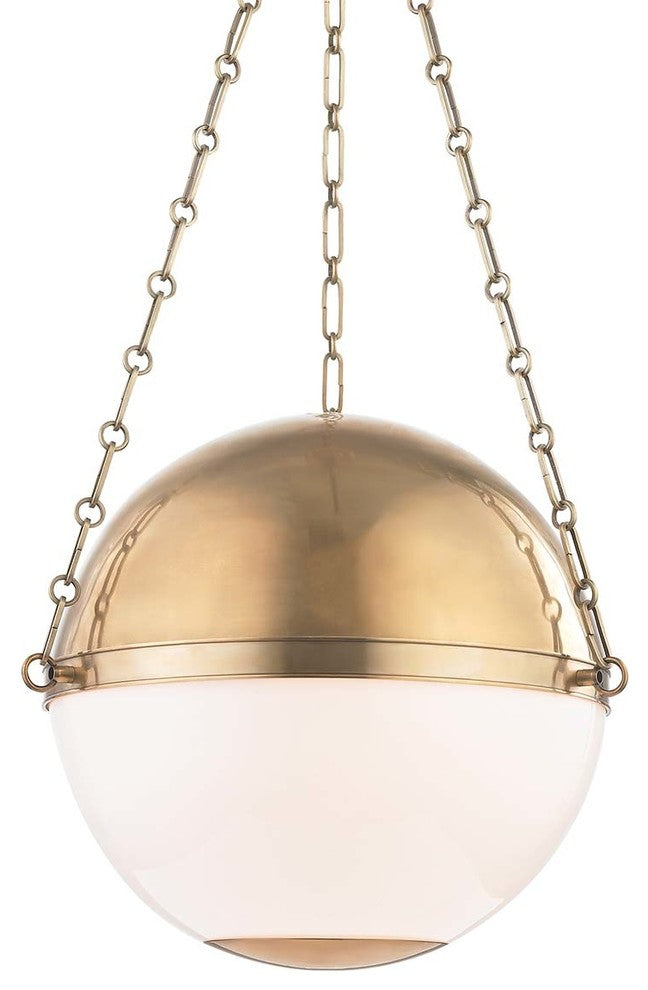 Sphere No.2 Large Pendant With Opal Glass Shade, Aged Brass