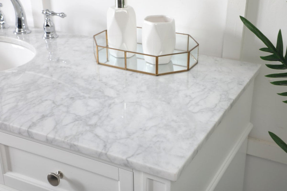 Home Living Vanity with Carrara White Marble Countertop, White, 60", Single Sink