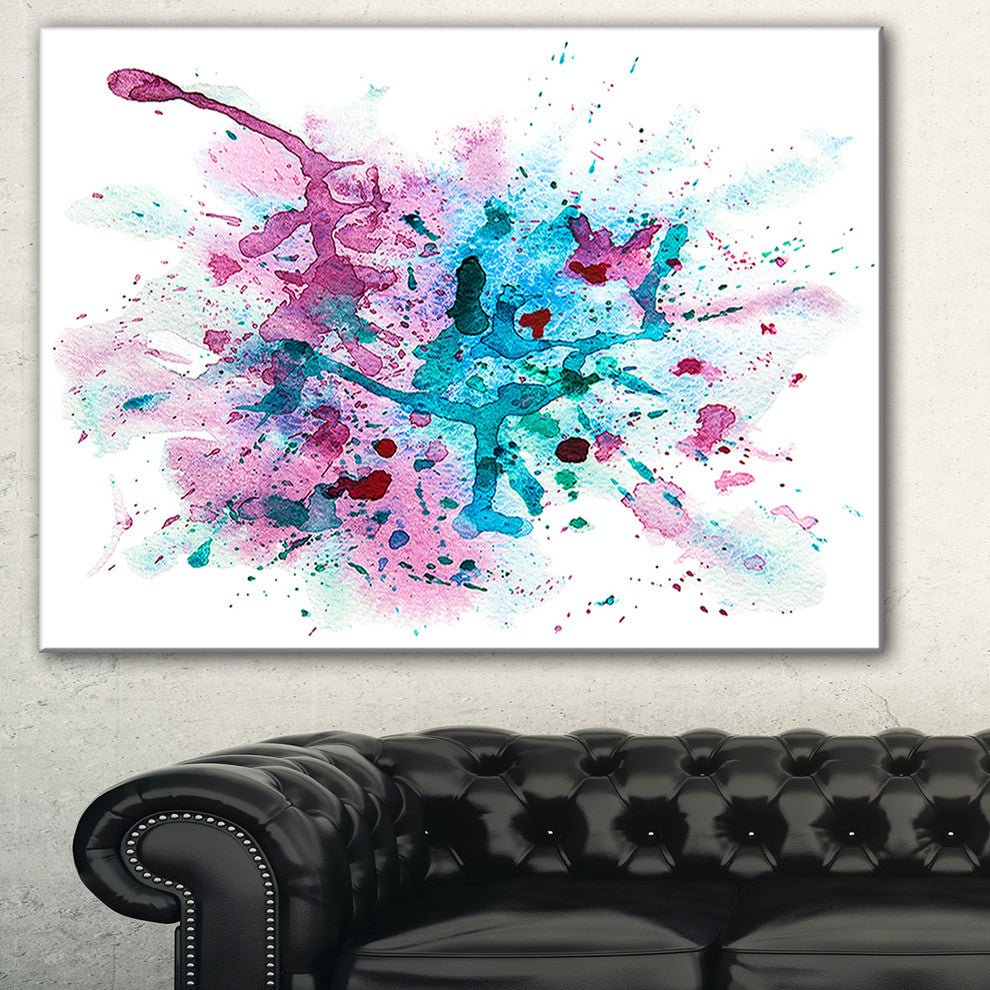 "Blue and Purple Paint Stain" Abstract Watercolor Canvas Print, 32"x16"