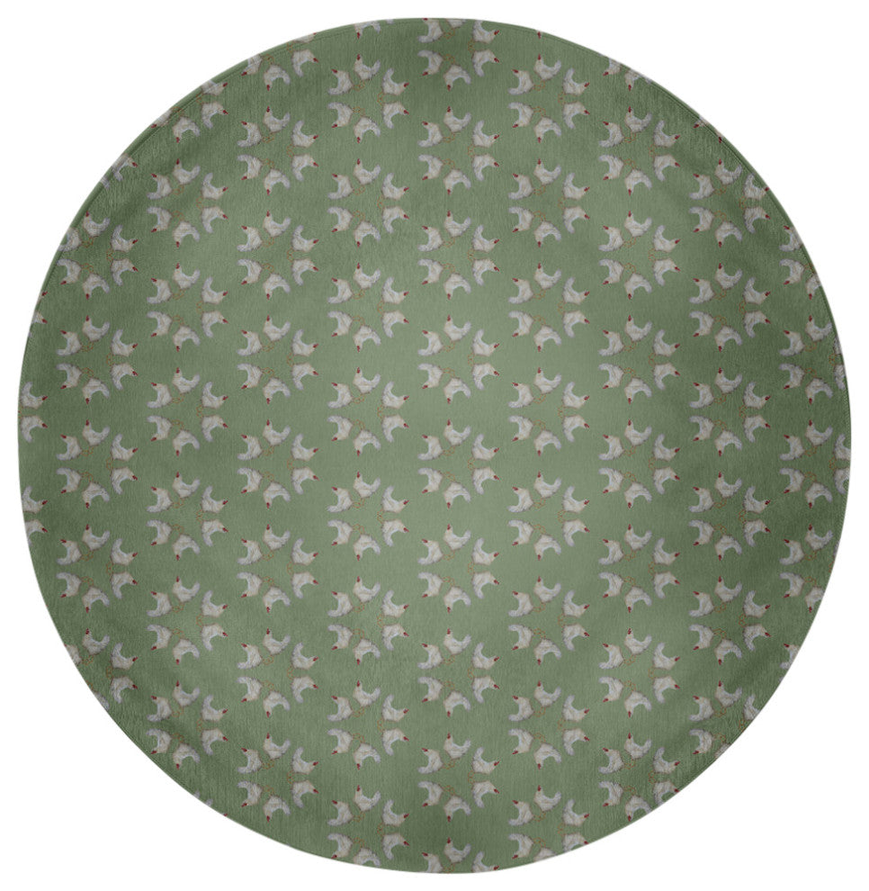 Chickens-go-round Easter Chenille Rug, Laurel Tree Green, 5' Round