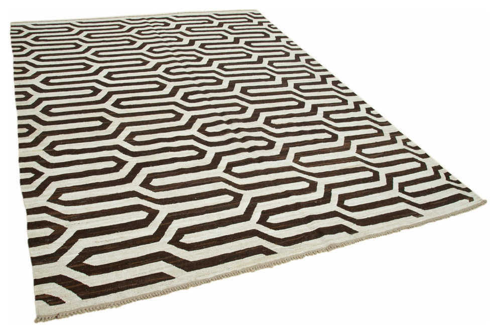 Rug N Carpet - Handmade Turkish 8' 0'' x 10' 2'' Modern Design Wool Kilim Rug