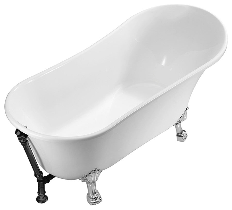 55" Streamline N343CH-BL Clawfoot Tub and Tray With External Drain