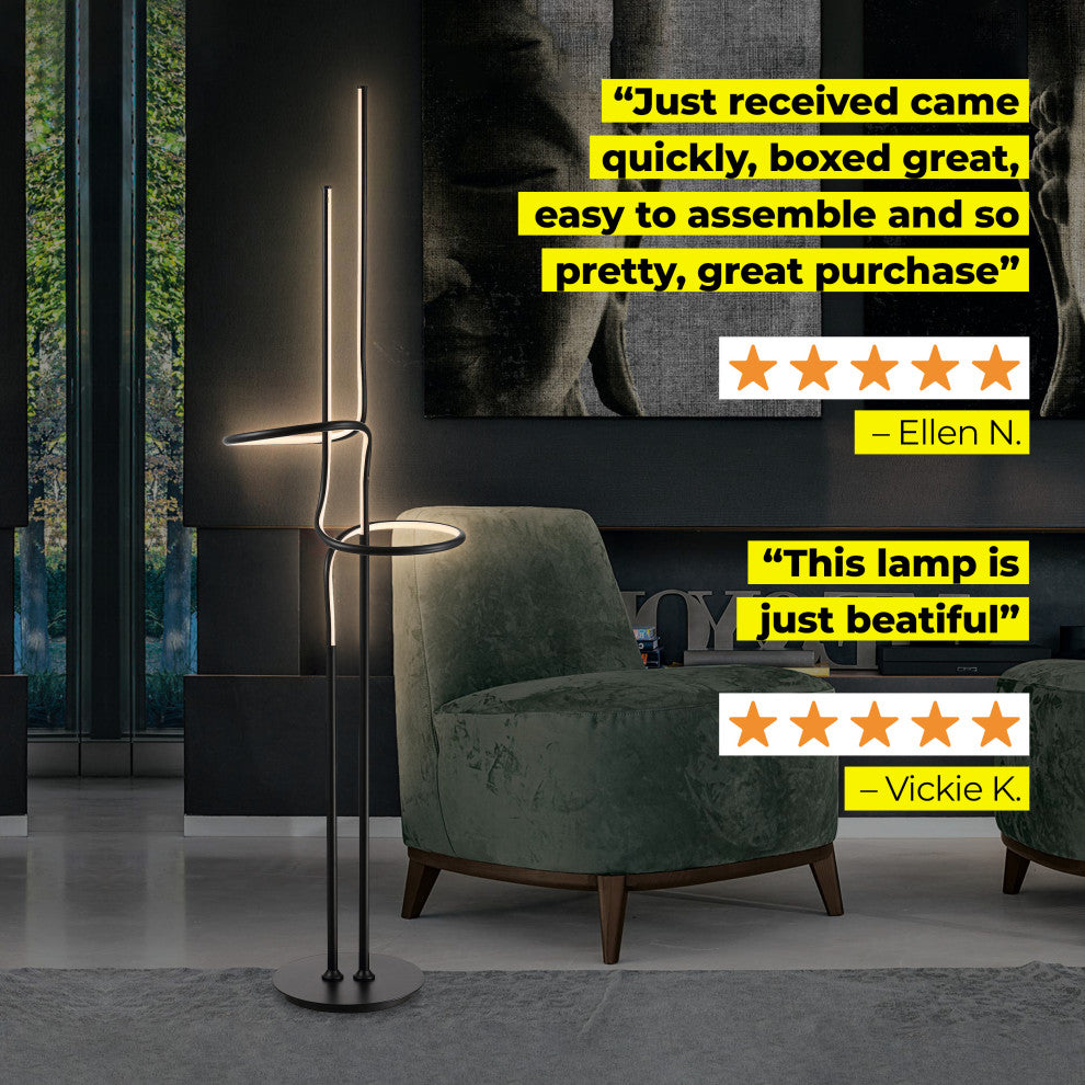 Sketch 64" Minimalist Metal Integrated LED Floor Lamp, Black