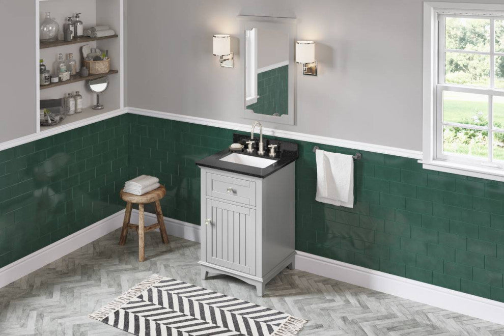 Savino Modern 24" Grey Single Sink Vanity, Black Granite Vanity Top