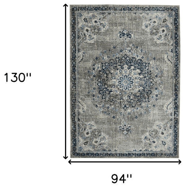 8' x 11' Teal Blue Medallion Power Loom Area Rug