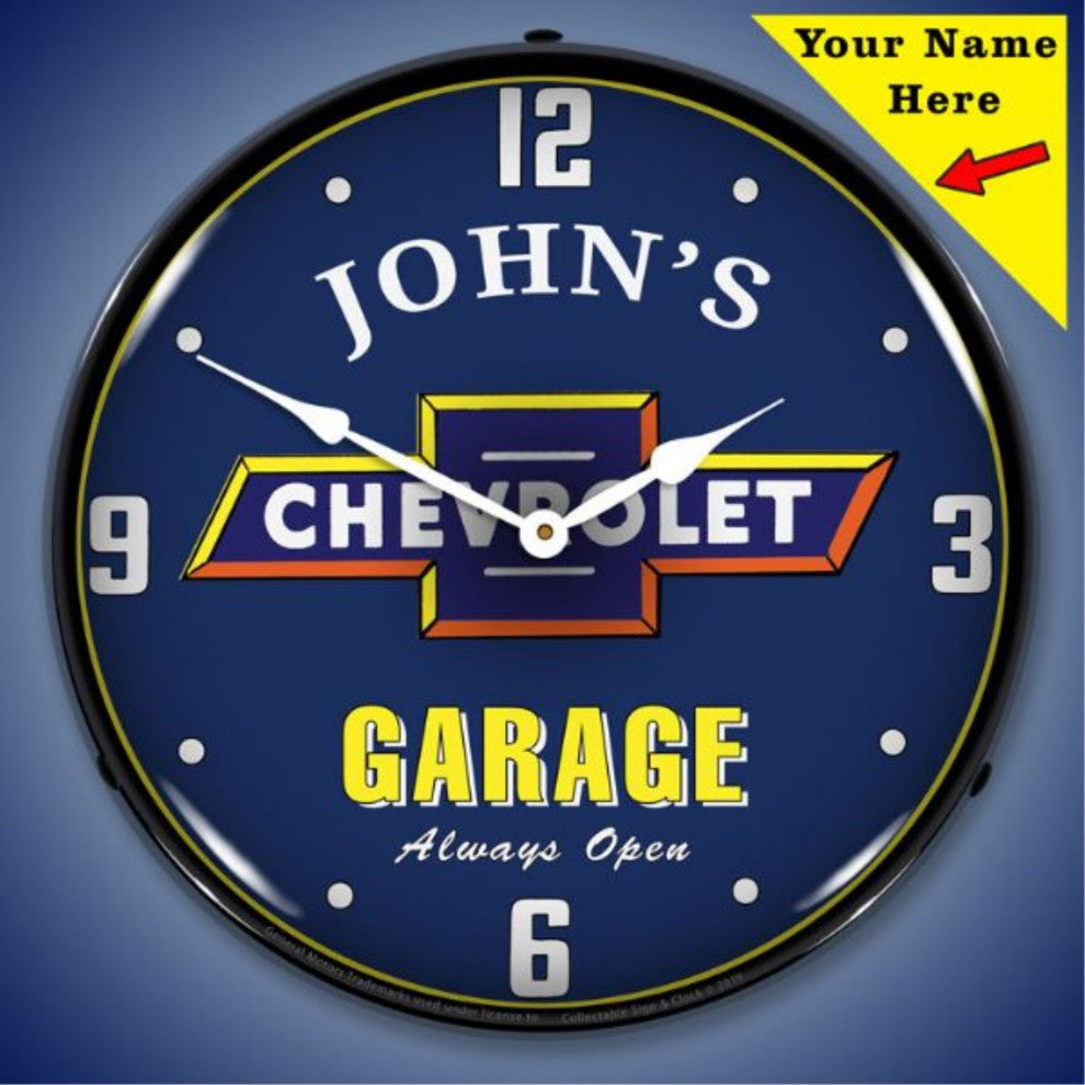 GM1906699 Add Your Name Chevrolet Garage Clock