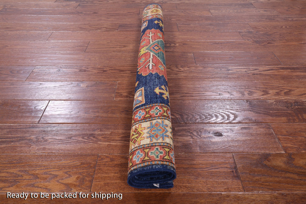 3' 11" X 5' 7" Geometric Super Kazak Handmade Rug - Q12973