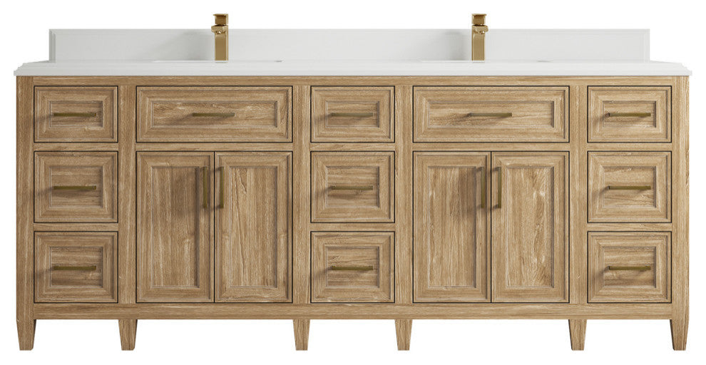 Santa Monica 84 Double Sink Bath Vanity in Whitewashed Teak 1.5" White Quartz