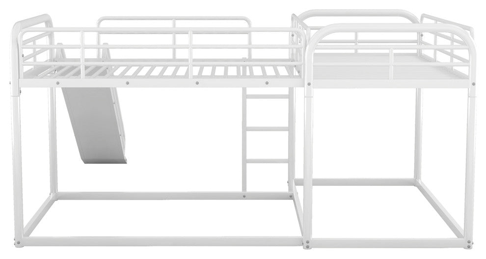 Gewnee Full and Twin Size L-Shaped Bunk Bed with Slide and Short Ladder in White