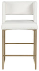 Caleb Upholstered Counter Stool, Set of 2, White, Vegan Leather, Brushed Gold