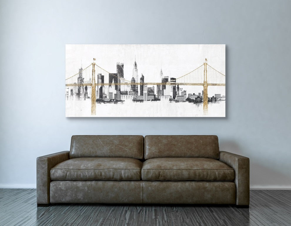 Epic Graffiti "Bridge And Skyline" Giclee Canvas Wall Art, 30"x60"