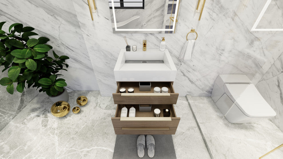 Madison 24" Wall Mounted Vanity with Reinforced Acrylic Sink, Light Oak