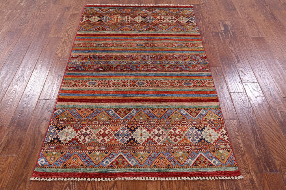 Hand-Knotted Khorjin Super Kazak Wool Rug 3' 10" X 6' 2" Q10773
