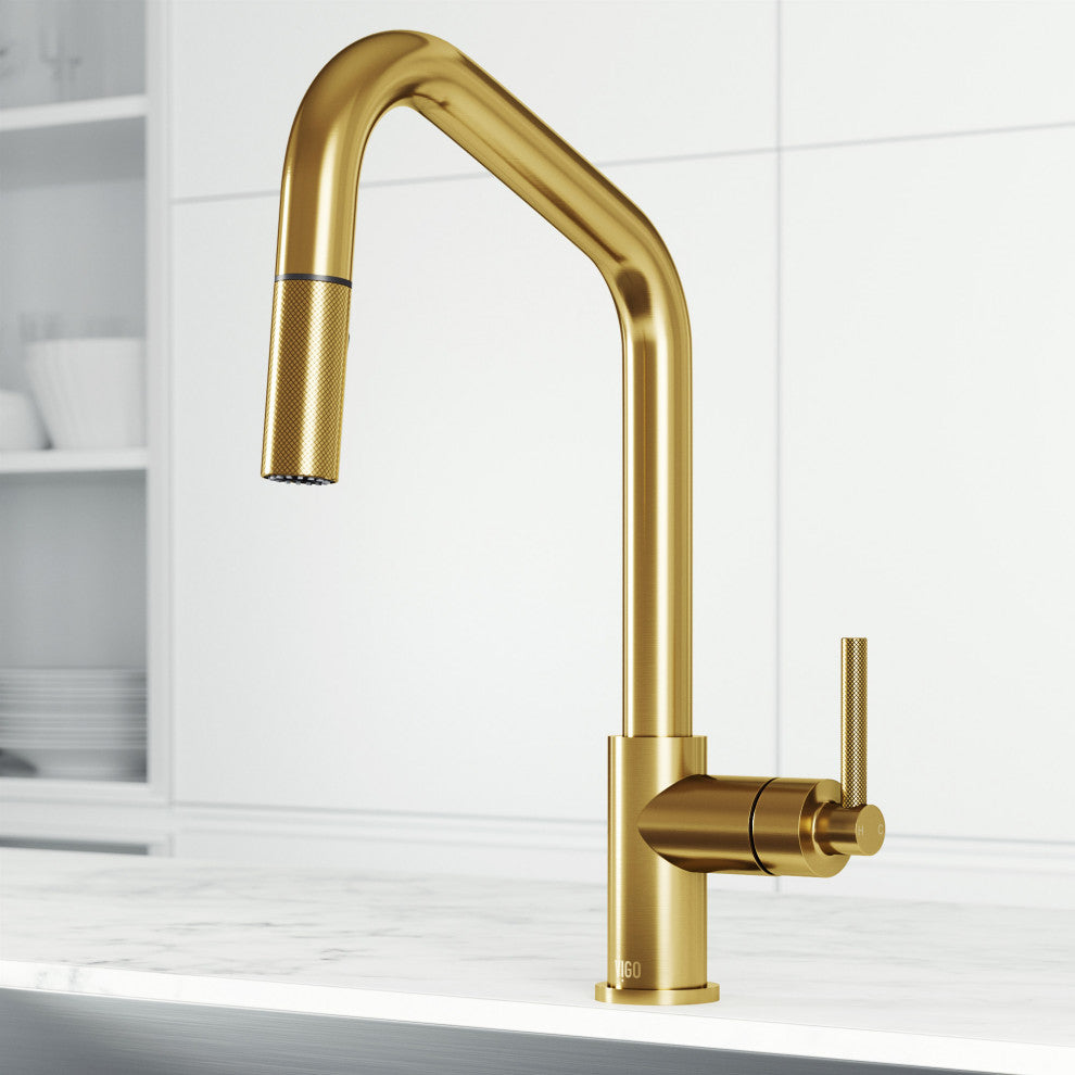 VIGO Utopia 14" H Single Handle Pull-Down Sprayer Kitchen Bar Faucet, Matte Brushed Gold