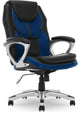 Ergonomic Office Chair, Vegan Leather Seat With Padded High Backrest, Black/Blue