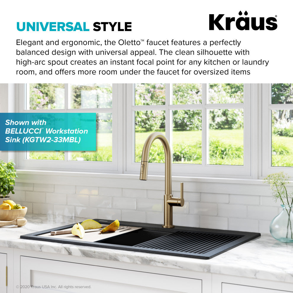 Oletto Pull-Down 1-Hole Kitchen Faucet, Spot Free Antique Champagne Bronze