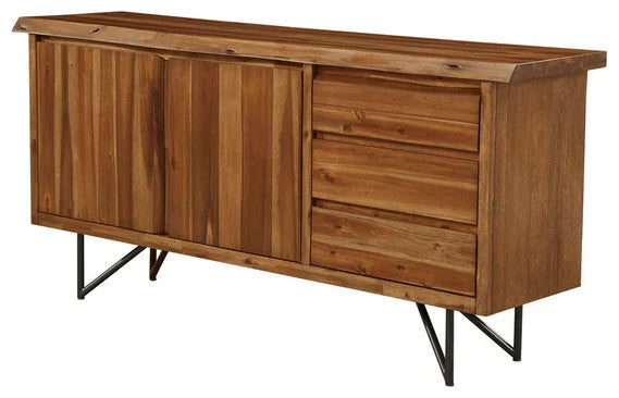 Rustic Modern Sideboard, Acacia Wood Frame With Large Storage, Light Walnut