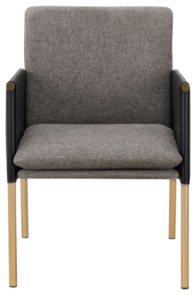 Engel Dark Grey Vegan Leather, Grey Fabric, Antique Brass Dining Chair