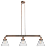 Large Cone 3-Light Island Light, Clear Glass, Antique Copper