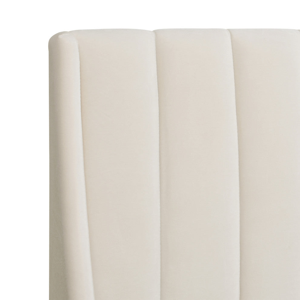 Aspen Modern Vertical Tufted Upholstered Platform Bed, French Beige Performance Velvet, Queen