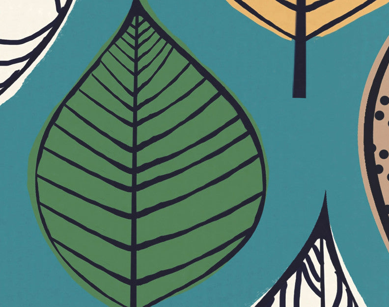 Autumn Leaves Floral Print Kitchen Towel, Teal