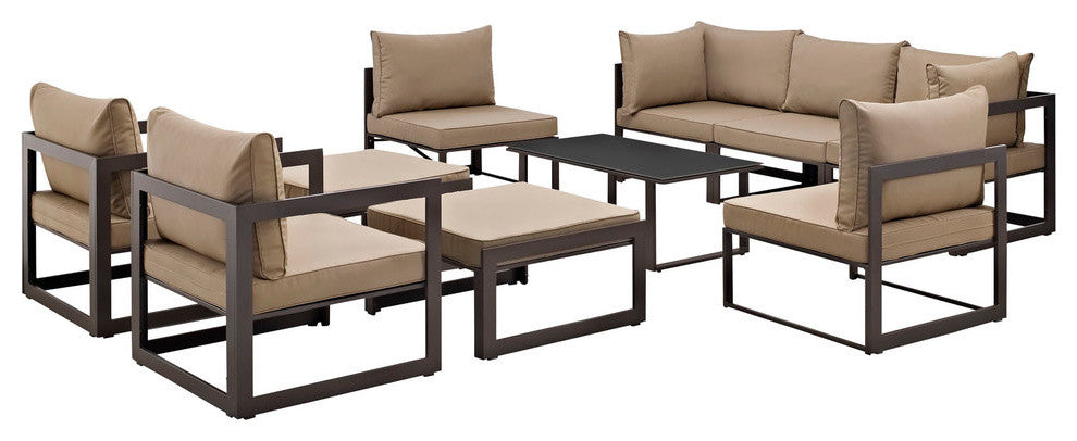Modern Urban Contemporary Outdoor Patio Sectional Sofa Set, Mocha Fabric