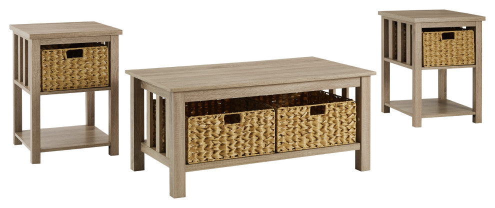 3 Piece Mission Storage Coffee Table and Side Tables - Driftwood