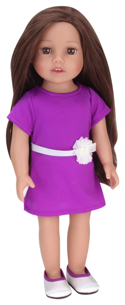 18" Miley Brunette Vinyl Doll Purple Dress