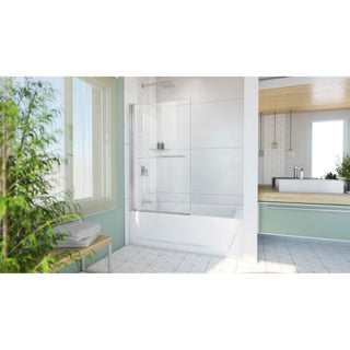 DreamLine Aqua-Q Swing 34 in. W x 58 in. H Frameless Tub Door, Brushed Nickel