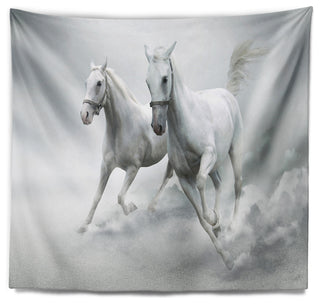 Running White Horses Animal Wall Tapestry, 80"x68"