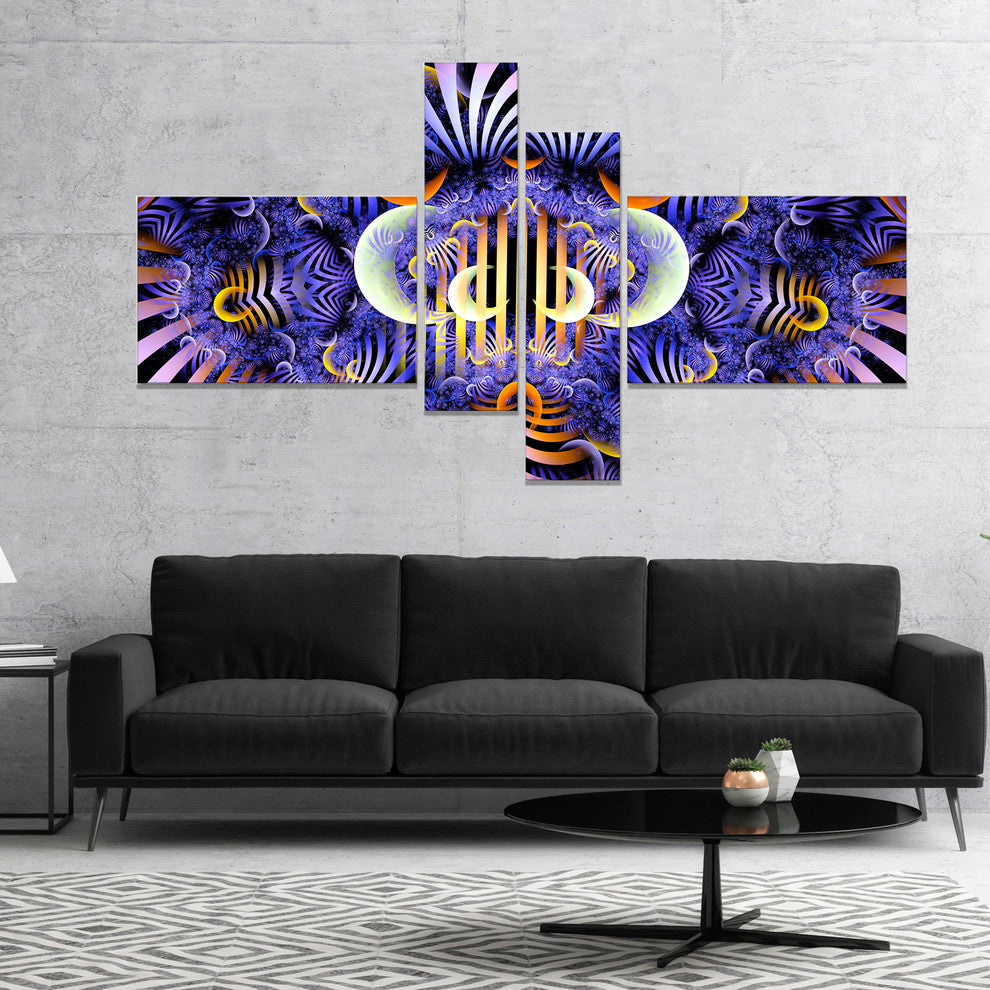 Magical Fairy Pattern Illustration, Floral Canvas Art Print, 60"x32", 4 panels