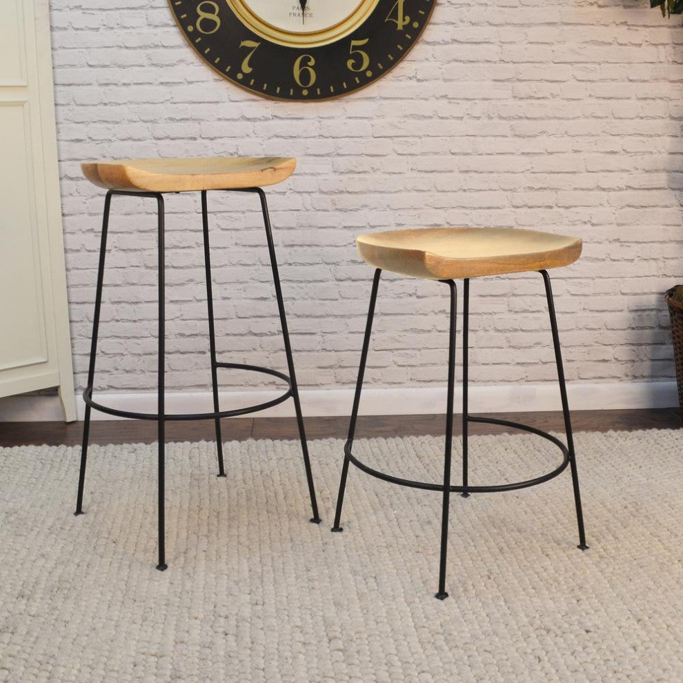 Diya 24.5 Counter Stool - Set of 2 - Natural Seat - Black Base