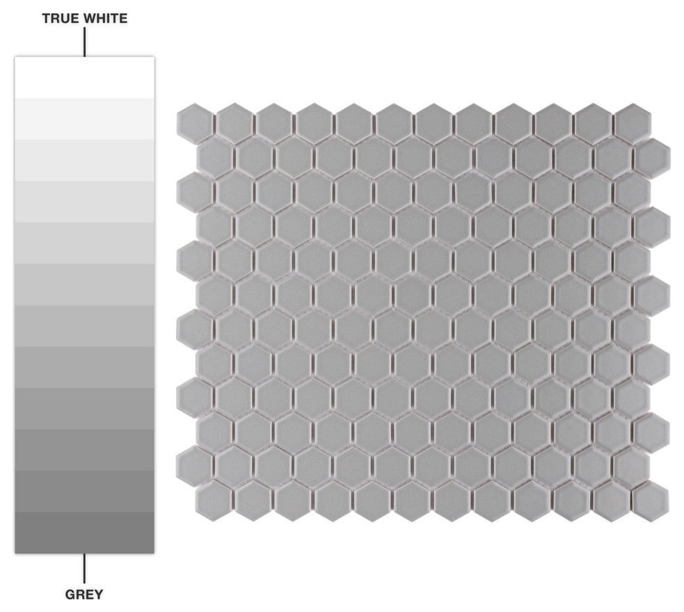 Metro Hex Matte Porcelain Mosaic Floor and Wall Tile, Matte Light Grey
