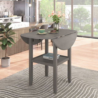 Round Counter Height Dining Table with Drop Leaf and One Shelf