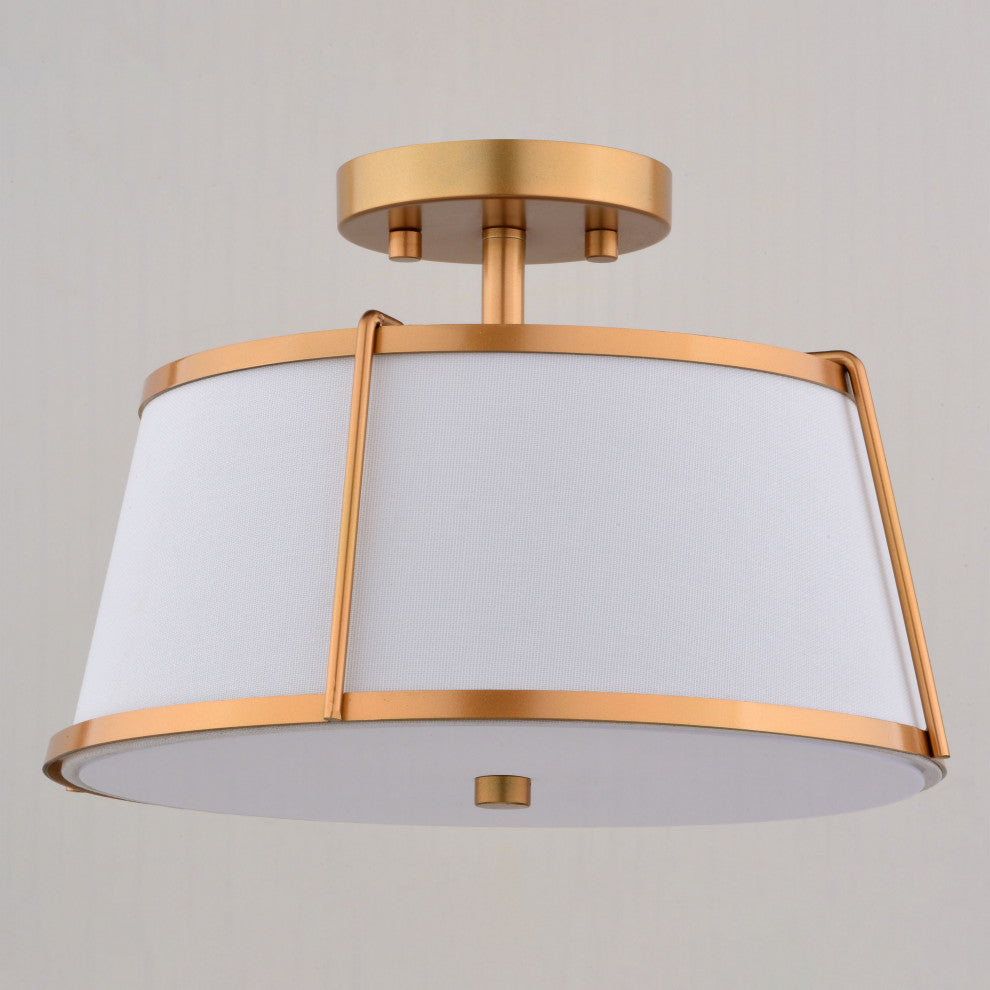 Marion 2-Light Gold Mid-Century Modern Drum Semi Flush Mount Ceiling Fixture, Mystic Gold