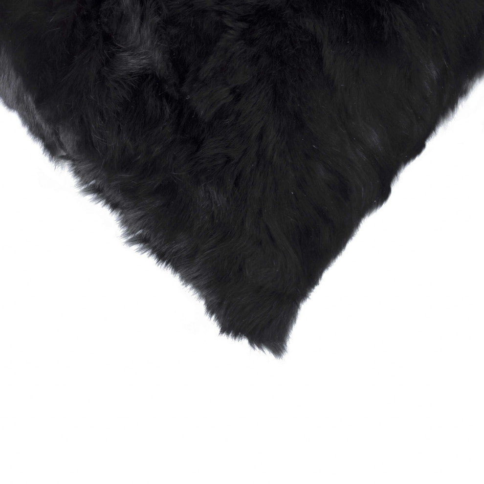 HomeRoots 5" x 18" x 18" 100% Natural Rabbit Fur Black Pillow