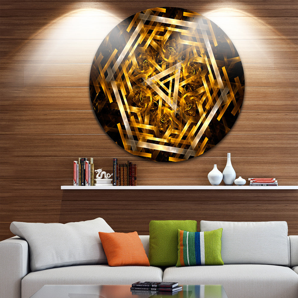 Fractal 3D Yellowish Hexagon, Abstract Art Round Wall Art, 11"