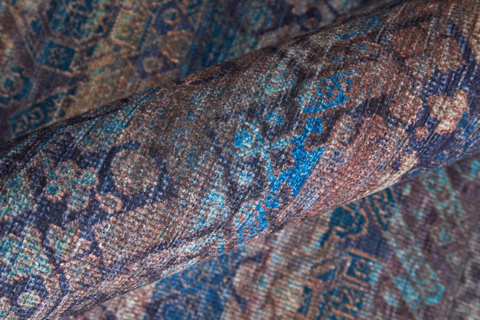 Weave & Wander Welch Oriental Machine Washable Blue/Green Rug, 2'x3'